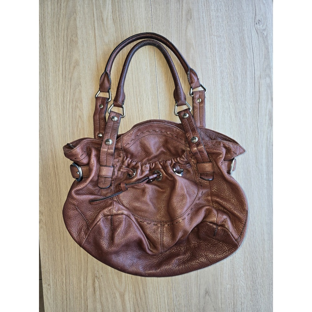 B. Makowsky Womens Brown Genuine Leather Slouch Shoulder Bag Hobo Purse bohemian
